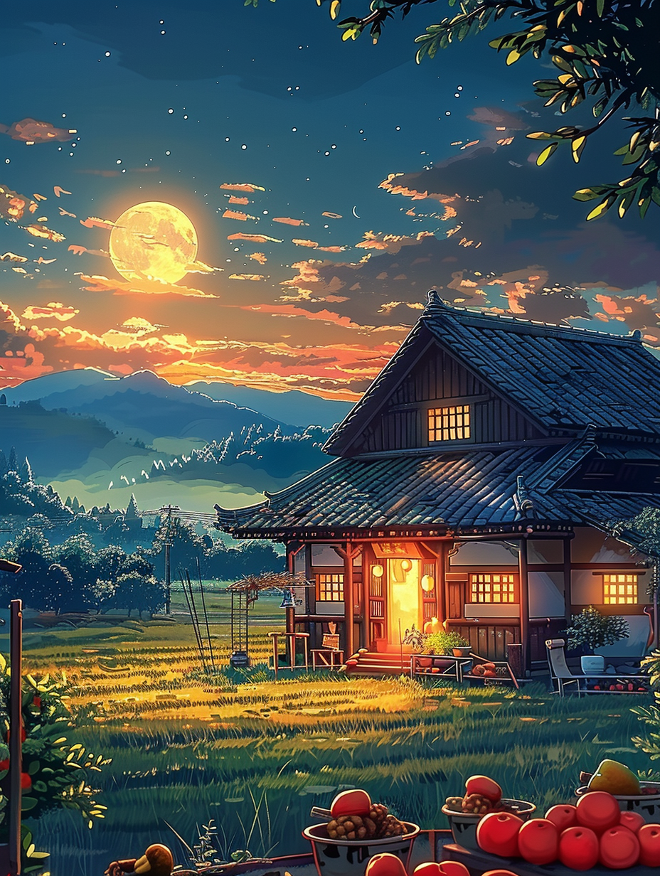 唯美夜幕下乡村景色素材
