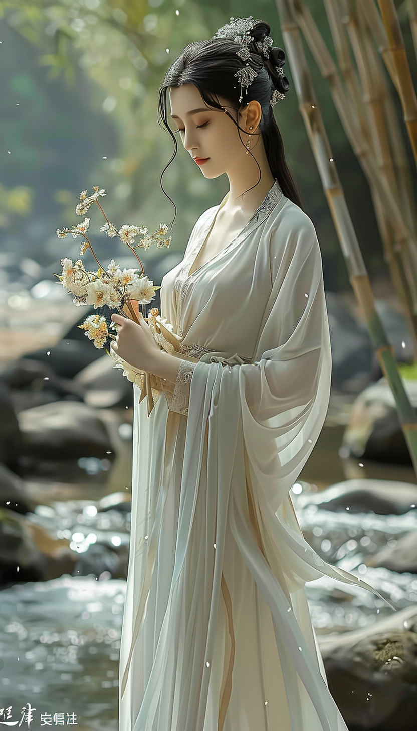 穿着白色纱裙的美女素材