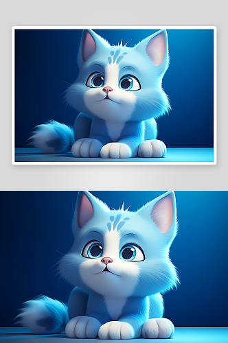 蓝色背景下的可爱猫咪
