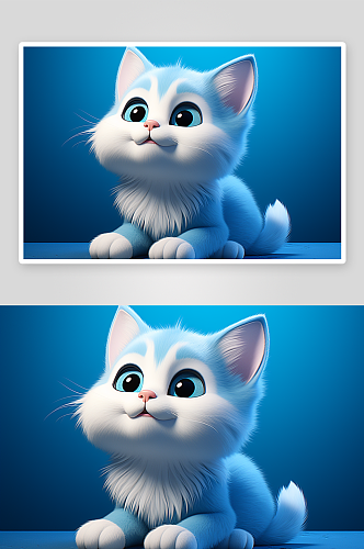 蓝色背景下的可爱猫咪