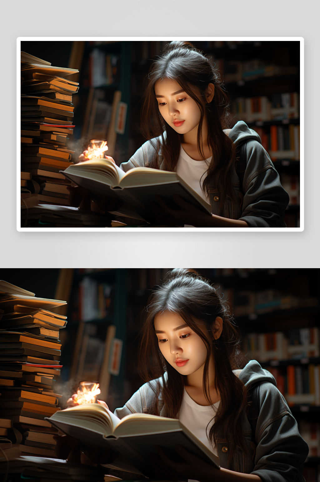 数字艺术看书美女场景素材