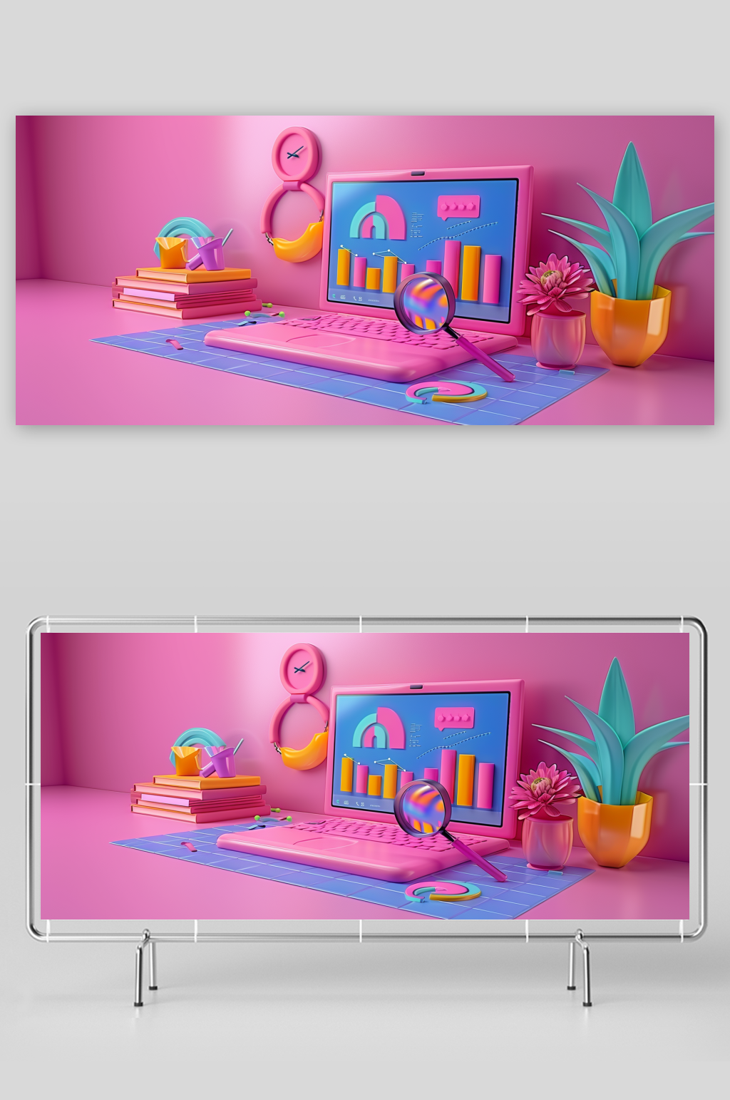 3D立体粉色商务数据背景素材