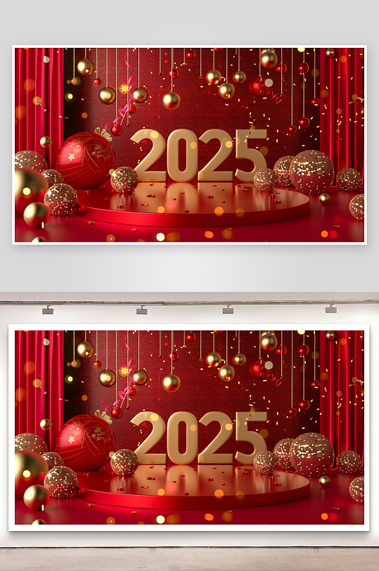 大气红色新年2025年展台背景