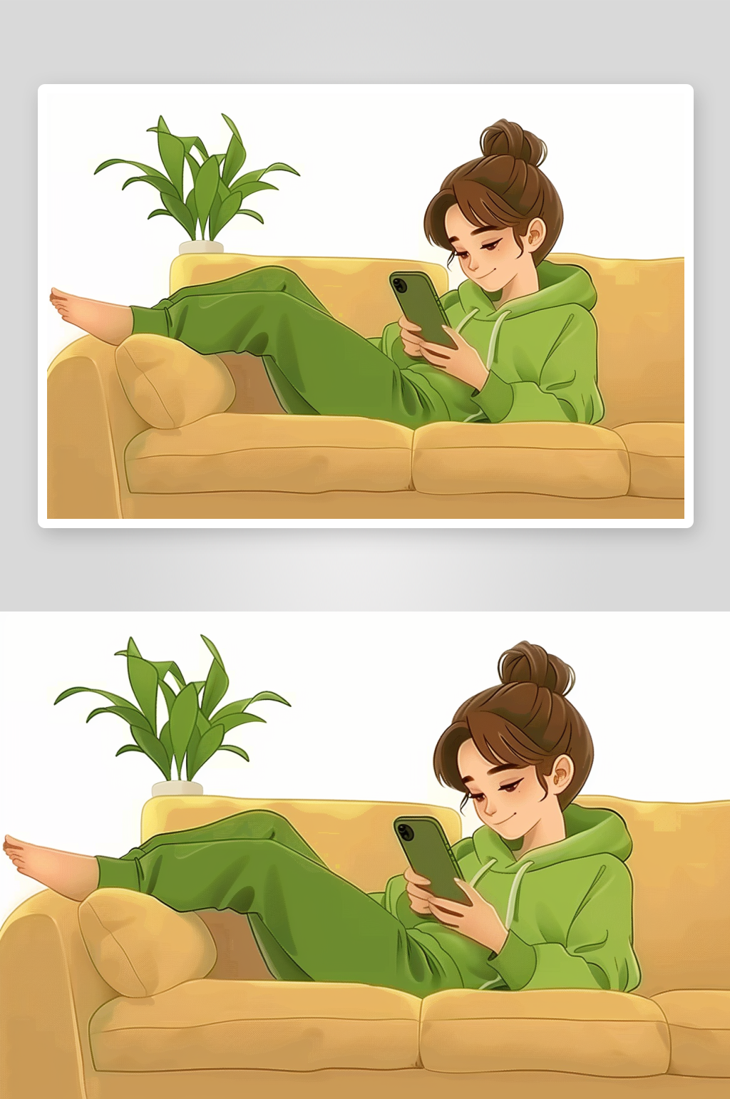 沙发上休息玩手机的美女素材