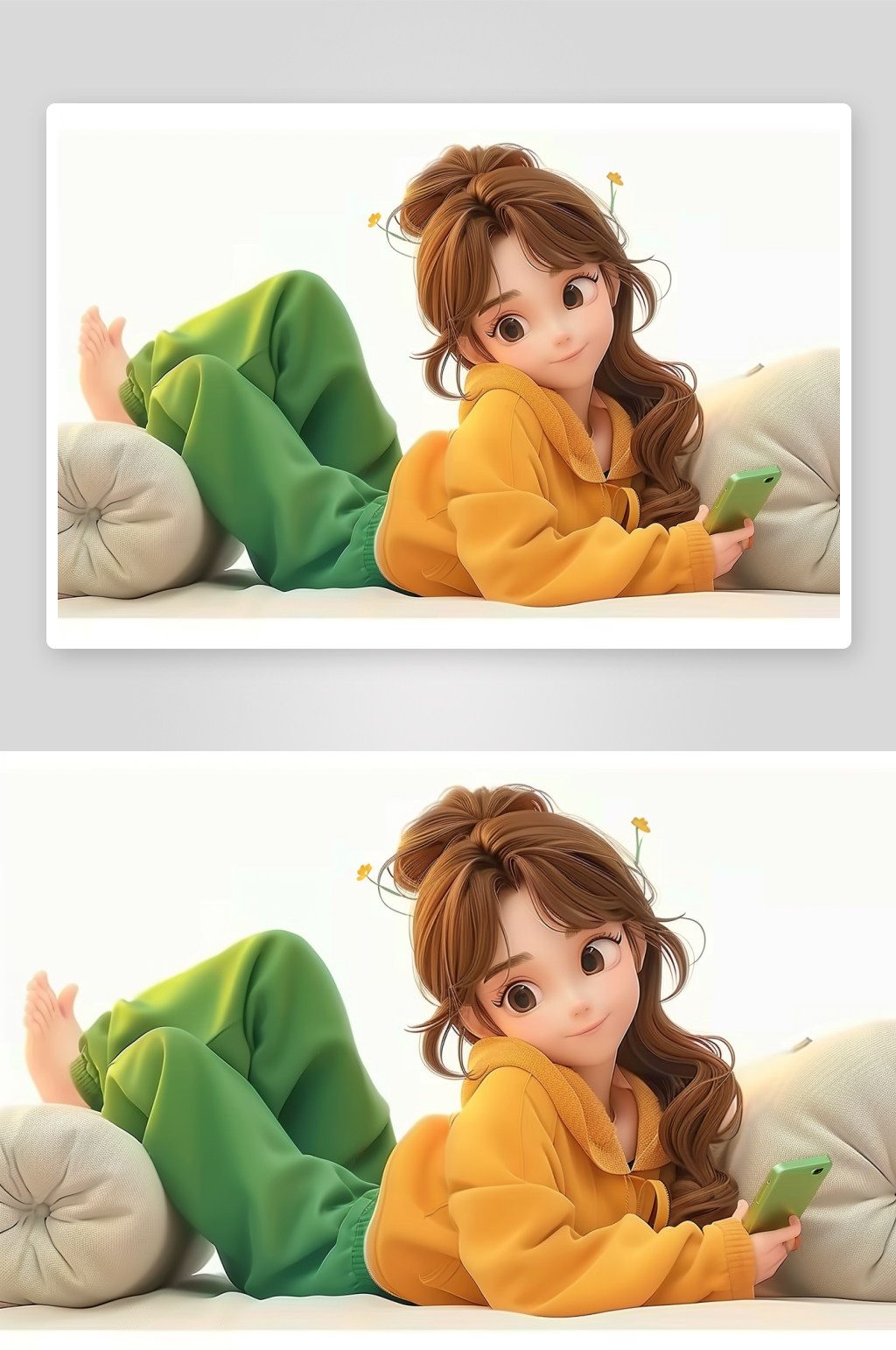 沙发上休息玩手机的美女素材