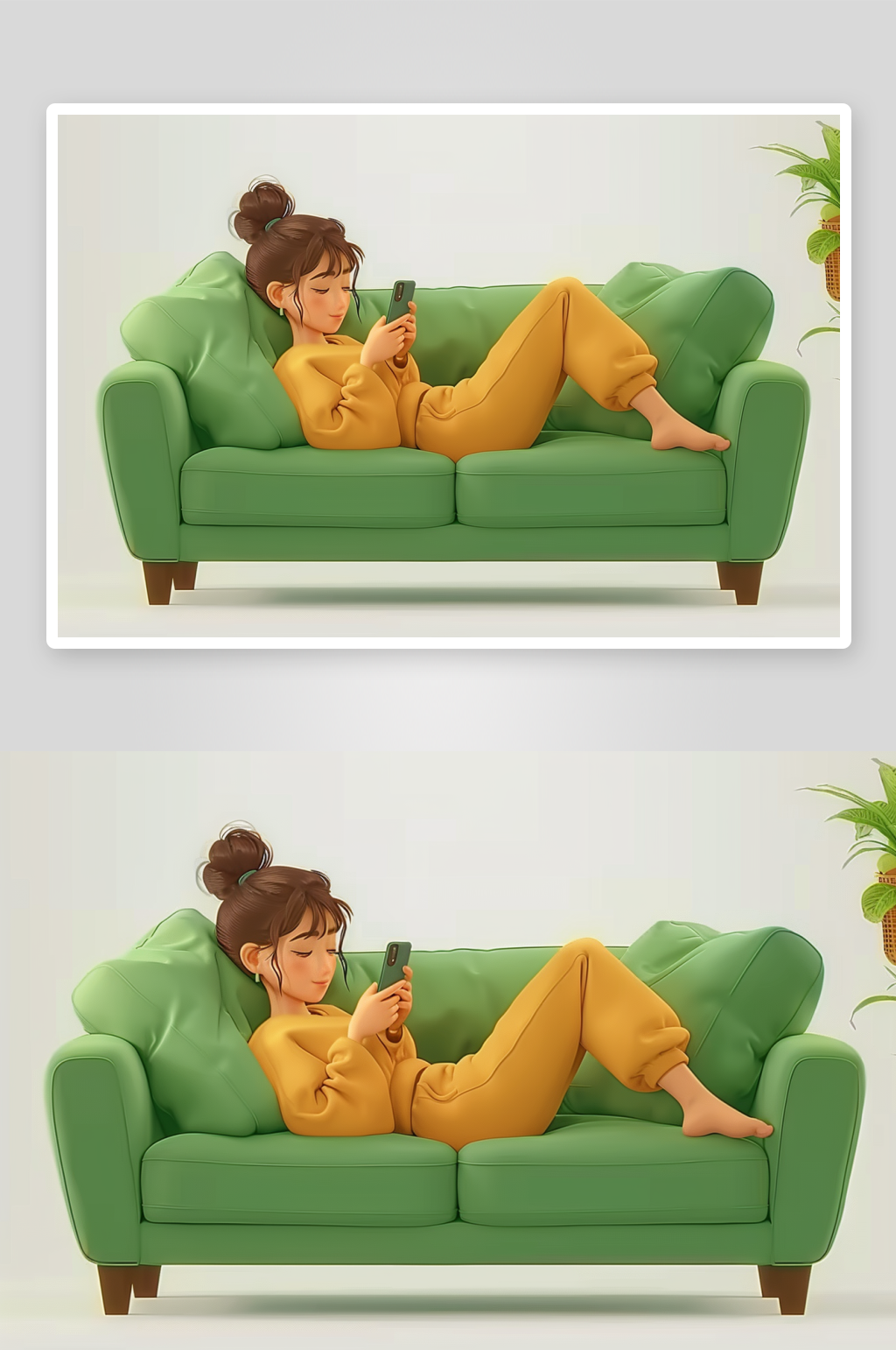 沙发上休息玩手机的美女素材