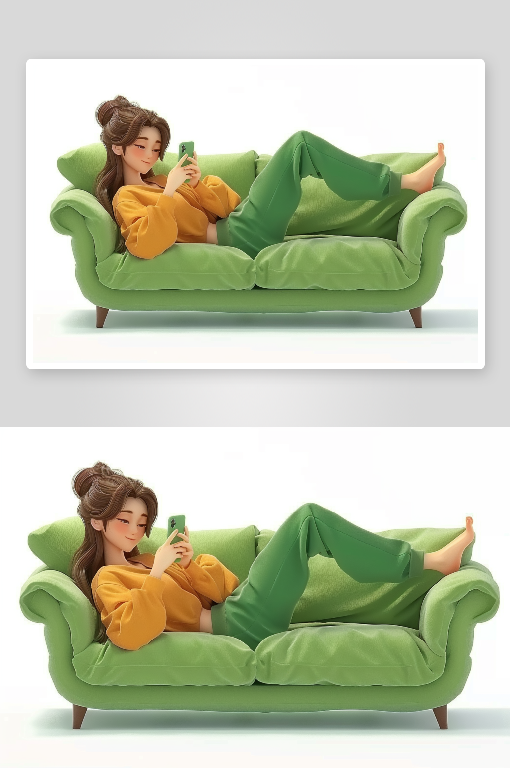沙发上休息玩手机的美女素材