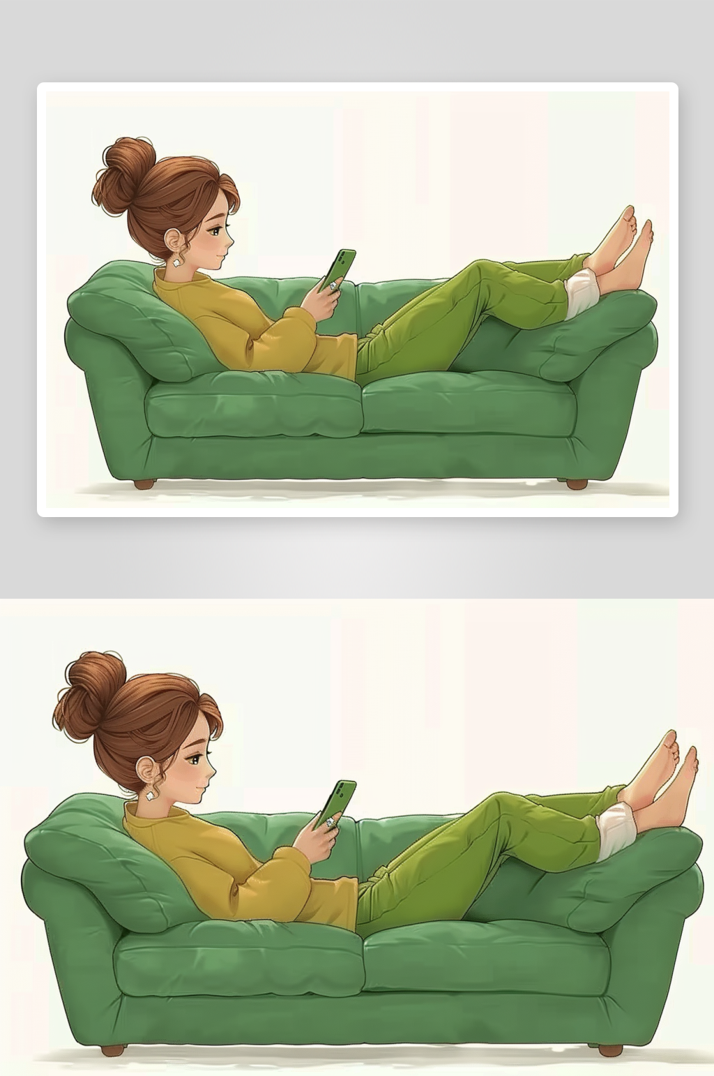 沙发上休息玩手机的美女素材