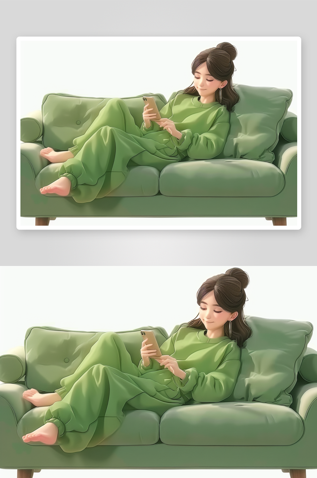 沙发上休息玩手机的美女素材