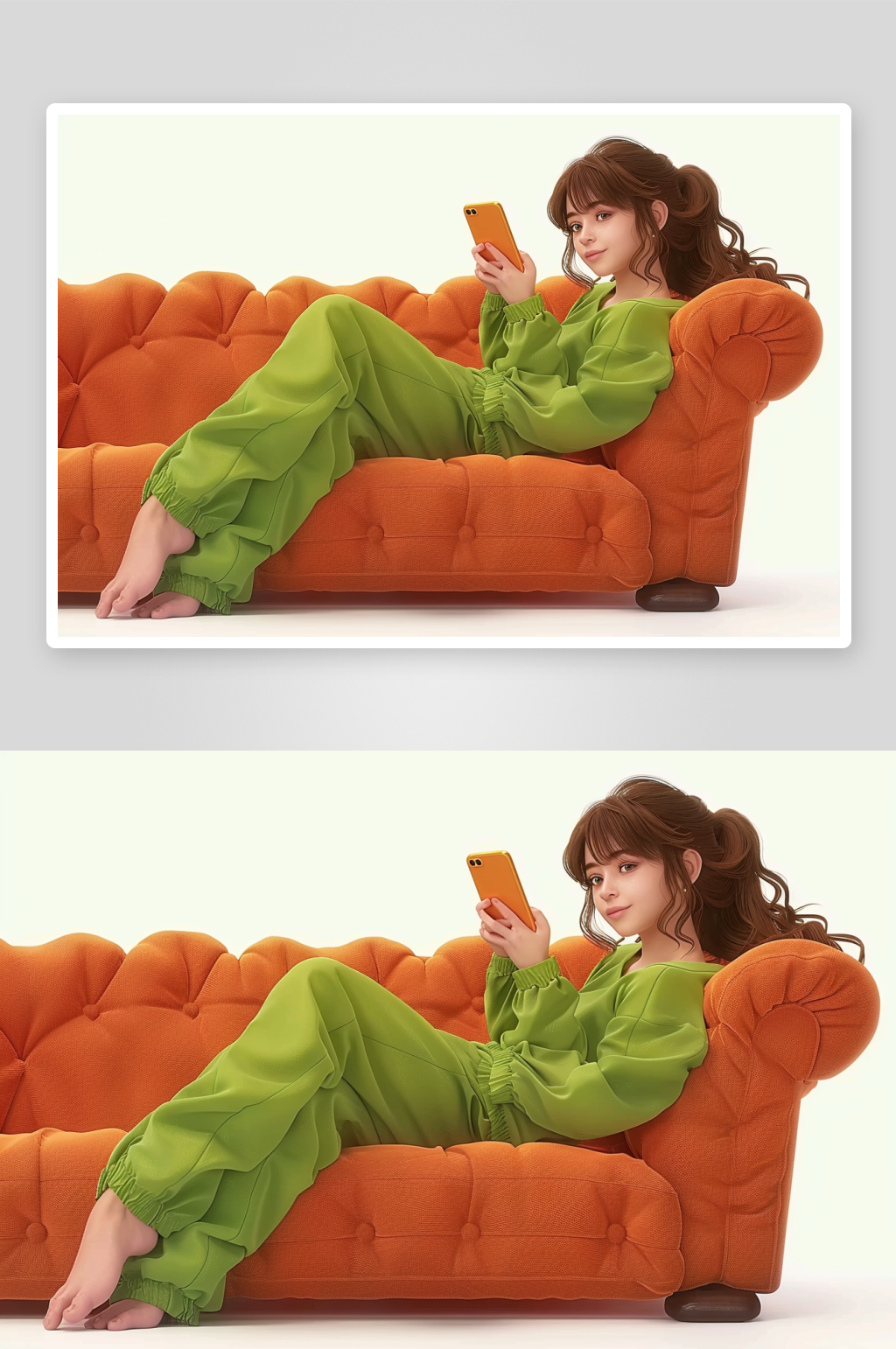 沙发上休息玩手机的美女素材