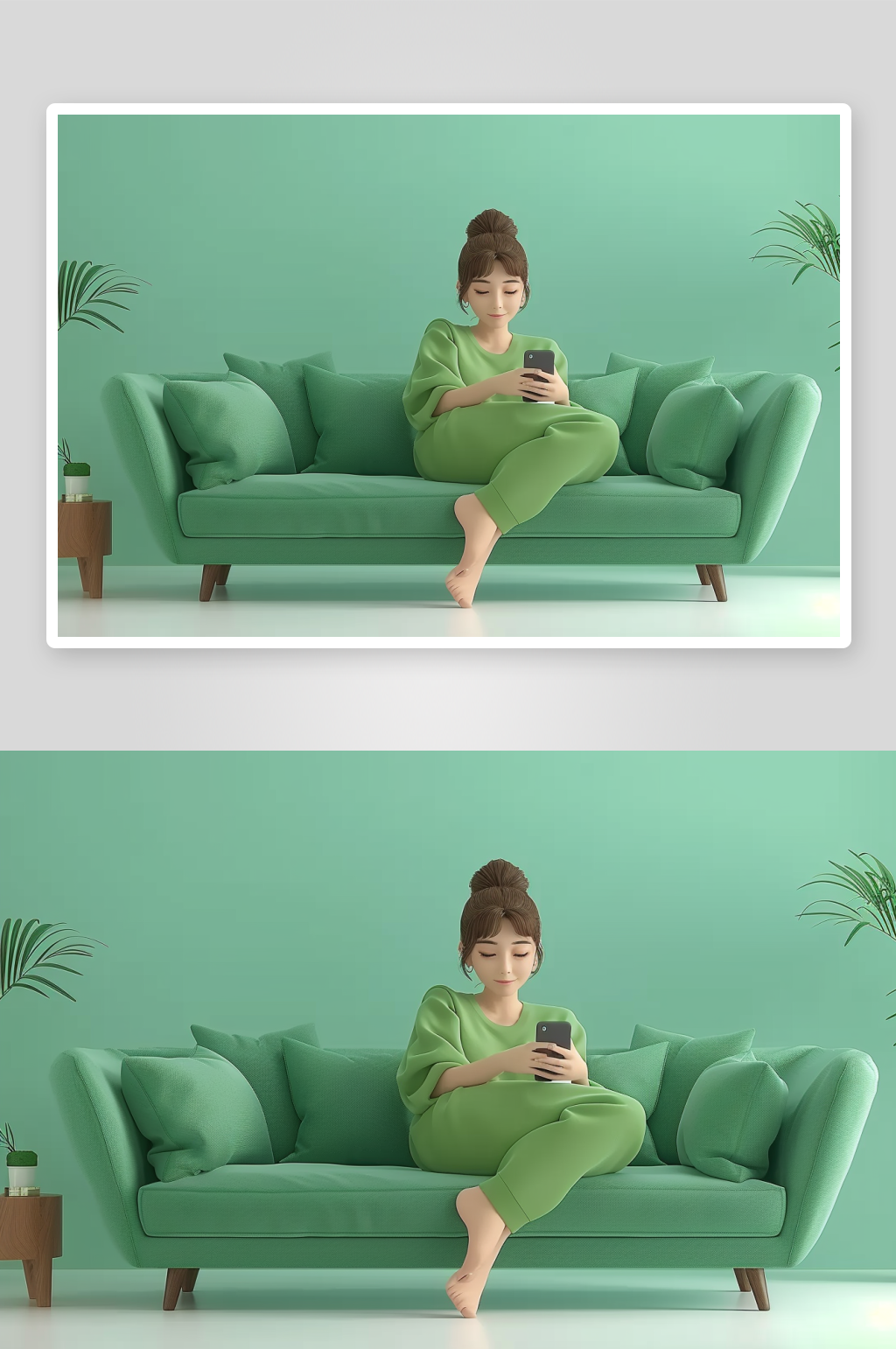 沙发上休息玩手机的美女素材