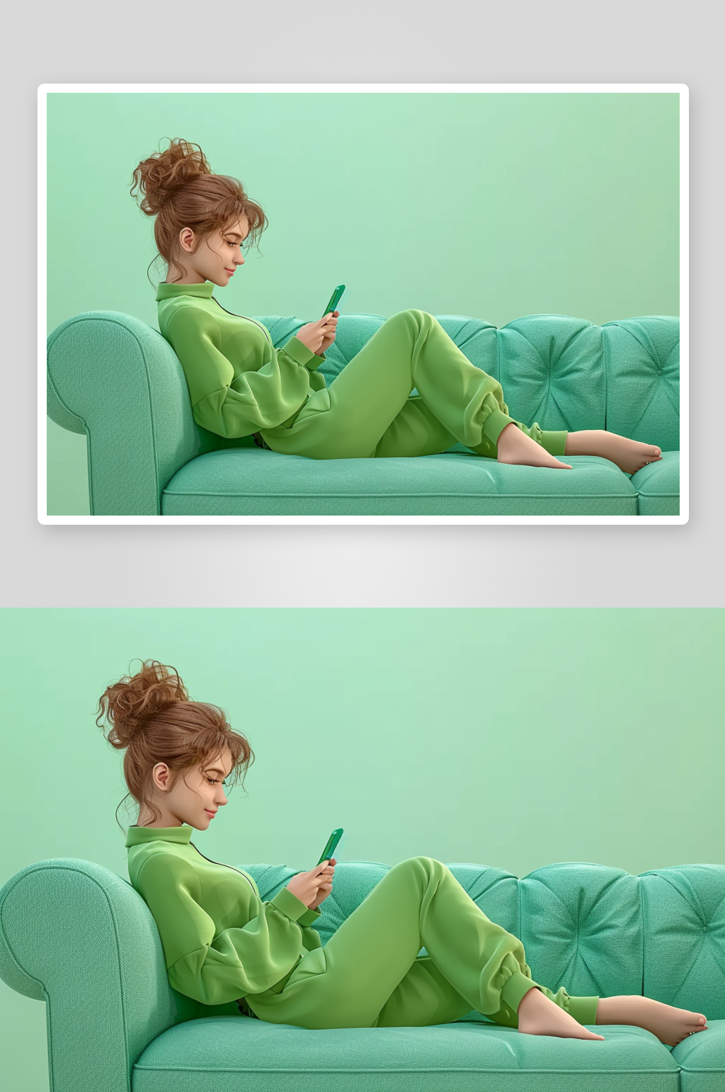 沙发上休息玩手机的美女素材