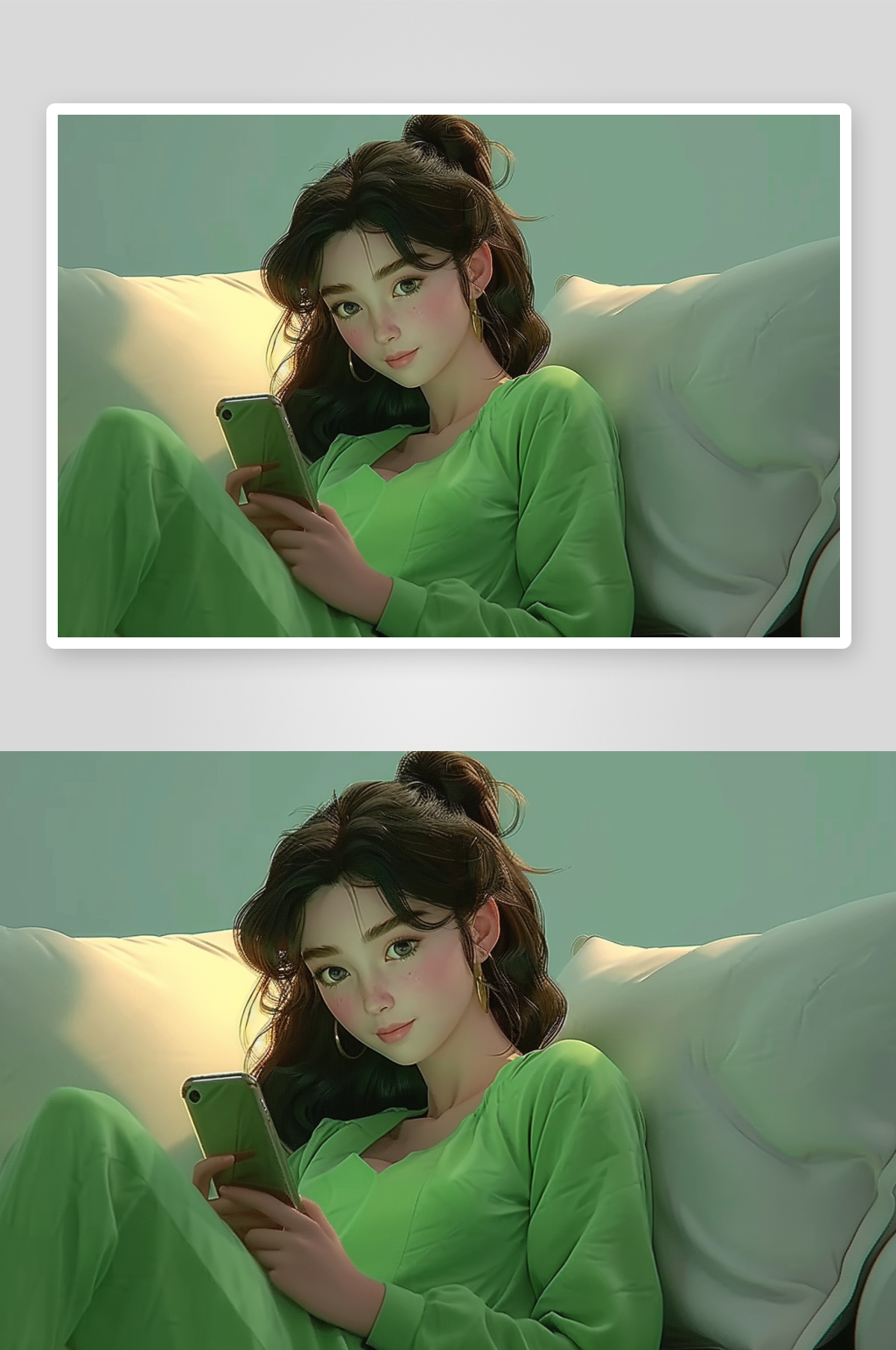 沙发上休息玩手机的美女素材