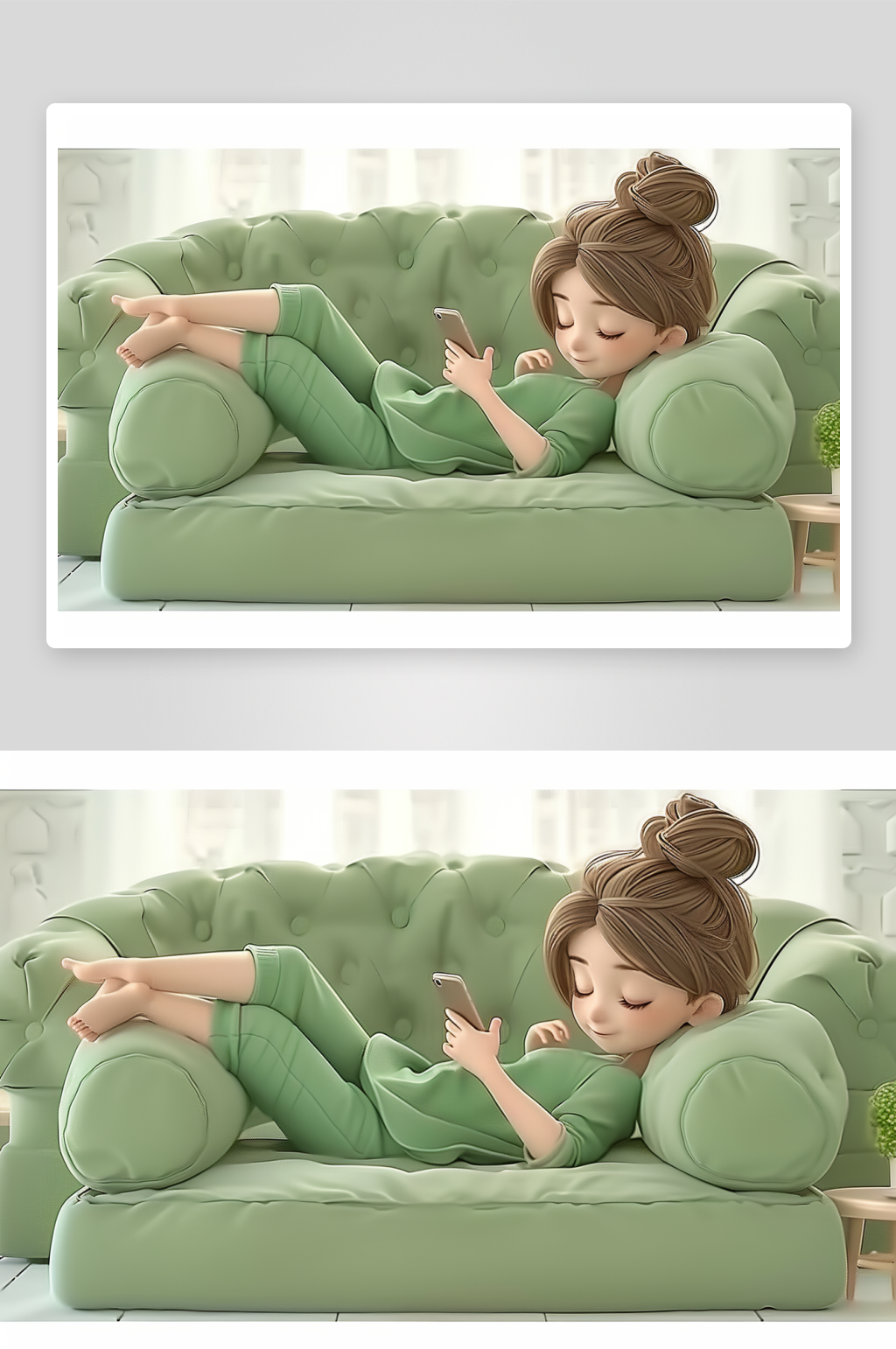 沙发上休息玩手机的美女素材