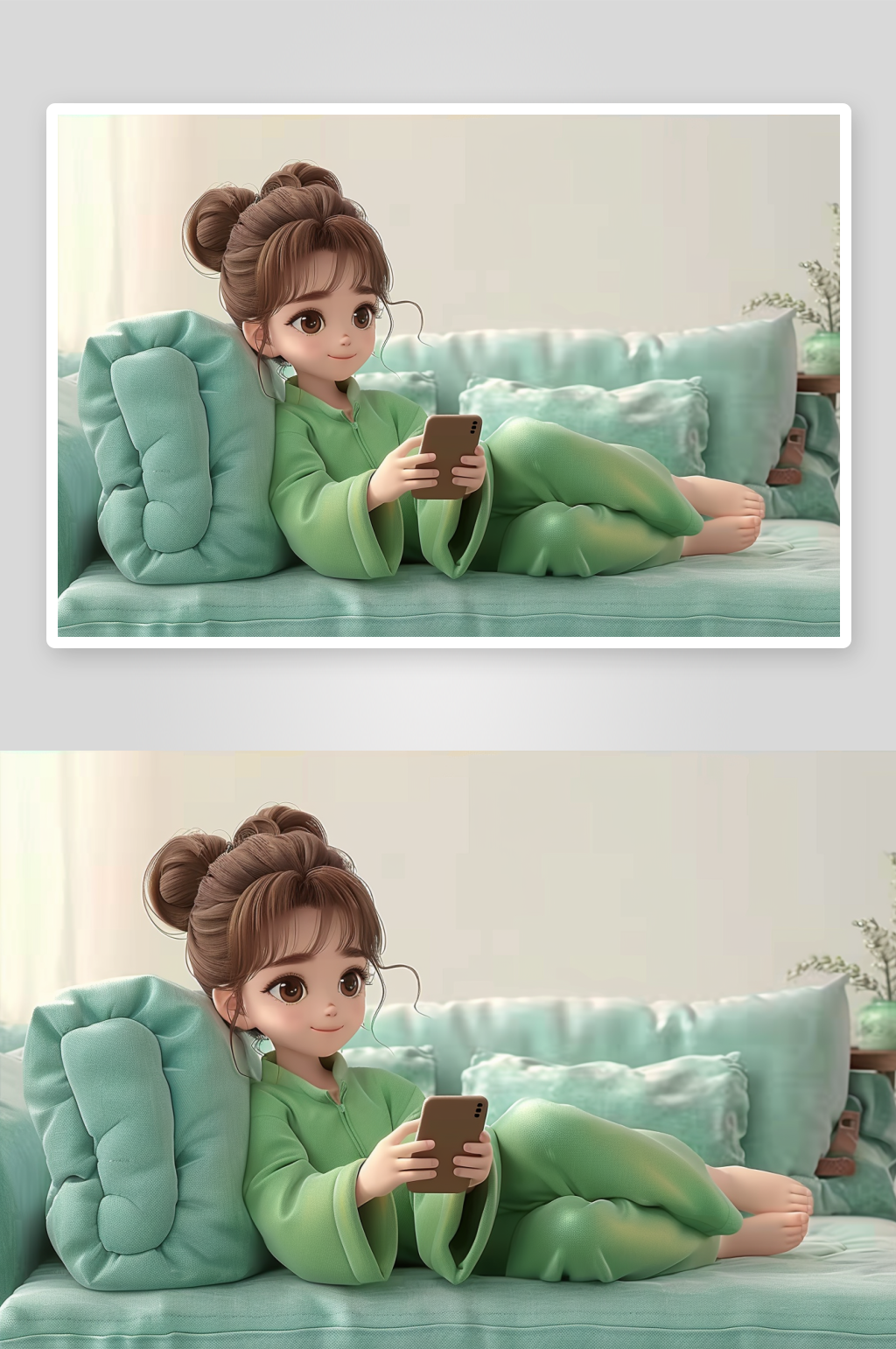 沙发上休息玩手机的美女素材
