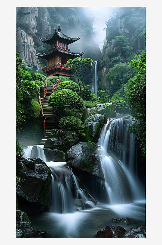 創(chuàng)意大氣古風(fēng)山中亭子