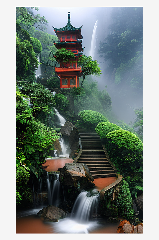 創(chuàng)意大氣古風(fēng)山中亭子