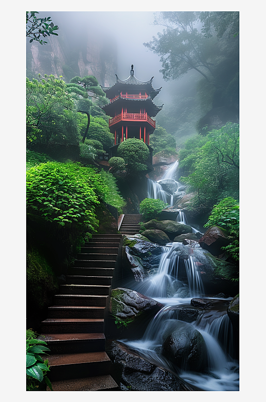 創(chuàng)意大氣古風(fēng)山中亭子