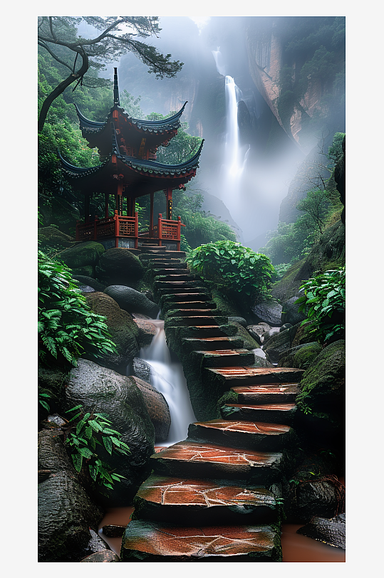 創(chuàng)意大氣古風(fēng)山中亭子