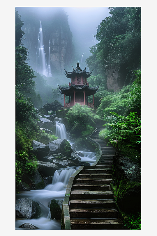 創(chuàng)意大氣古風(fēng)山中亭子