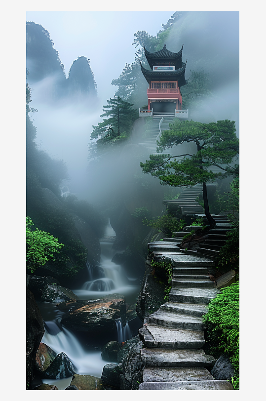 創(chuàng)意大氣古風(fēng)山中亭子