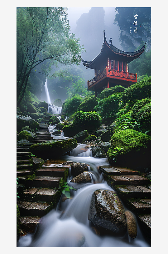 創(chuàng)意大氣古風(fēng)山中亭子
