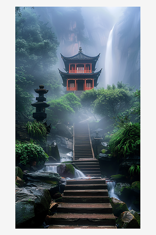 創(chuàng)意大氣古風(fēng)山中亭子