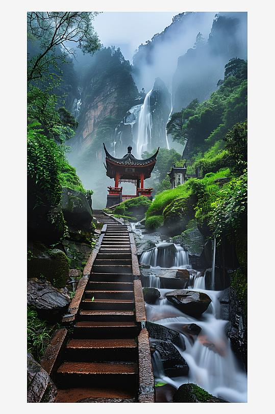 創(chuàng)意大氣古風(fēng)山中亭子