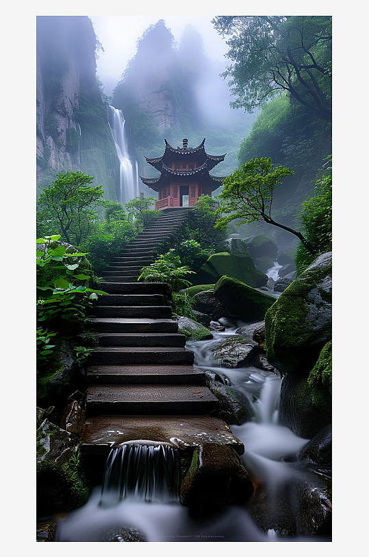 創(chuàng)意大氣古風(fēng)山中亭子