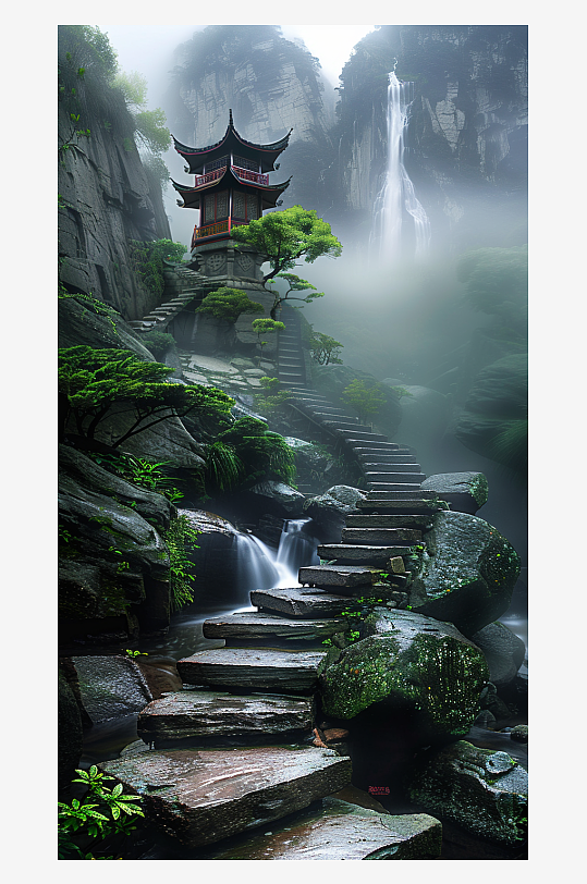 創(chuàng)意大氣古風(fēng)山中亭子