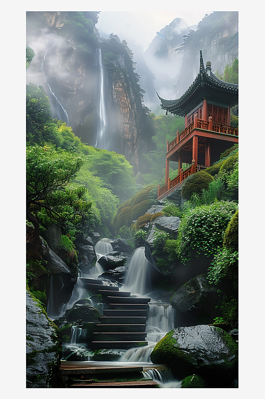 創(chuàng)意大氣古風(fēng)山中亭子