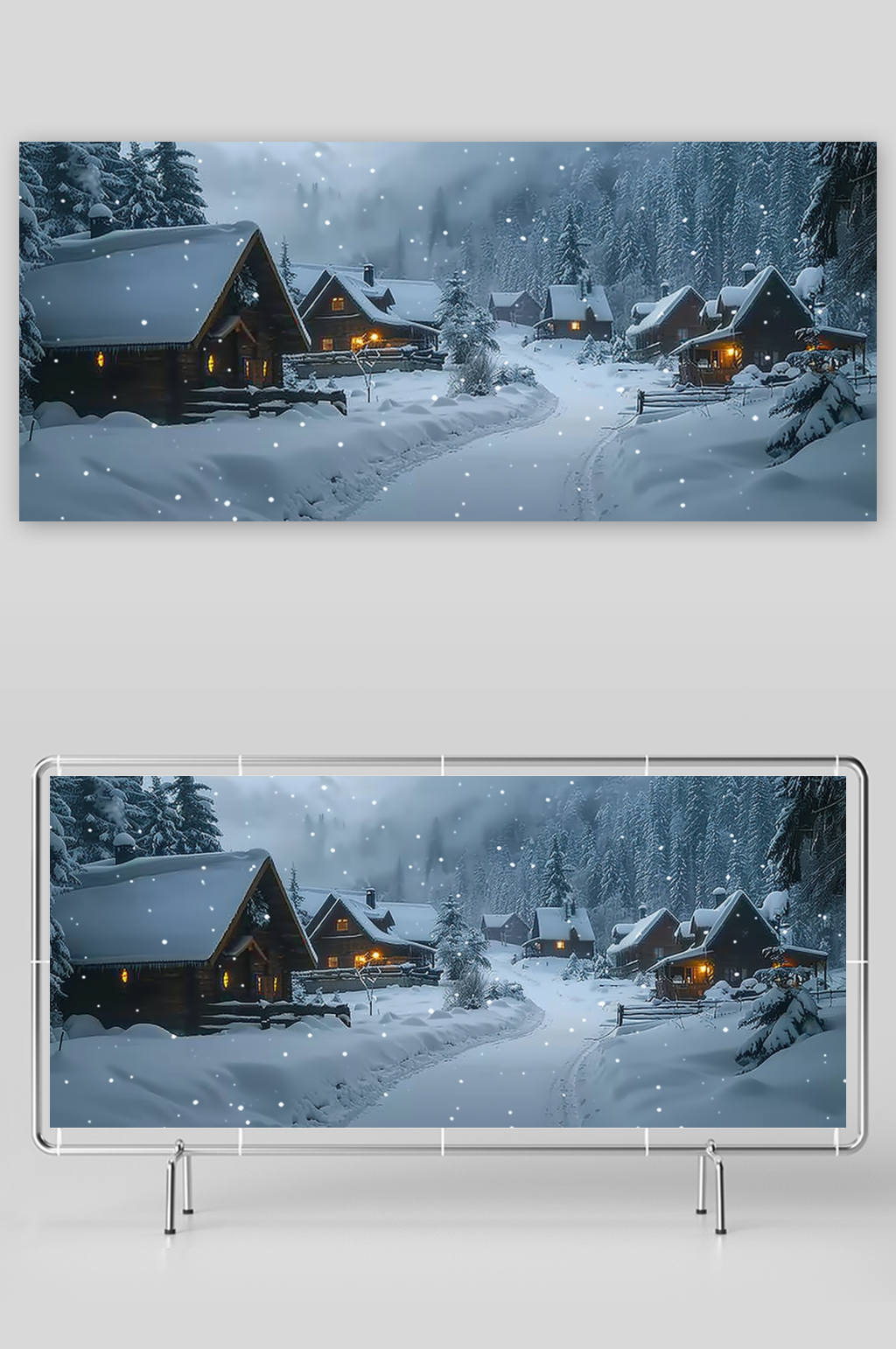 冬季美麗的雪景中的房屋景色素材