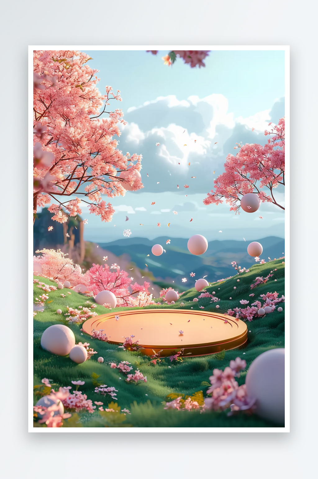 唯美春季草地电商展台素材