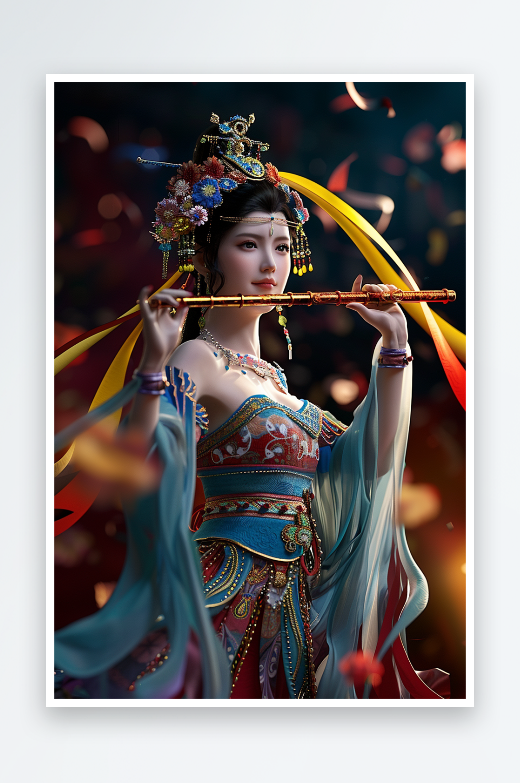 穿着敦煌服饰的美女素材