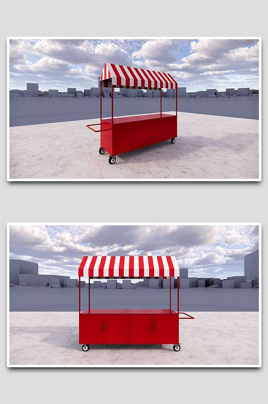 小推车地摊车早餐车手推车模型-众图网