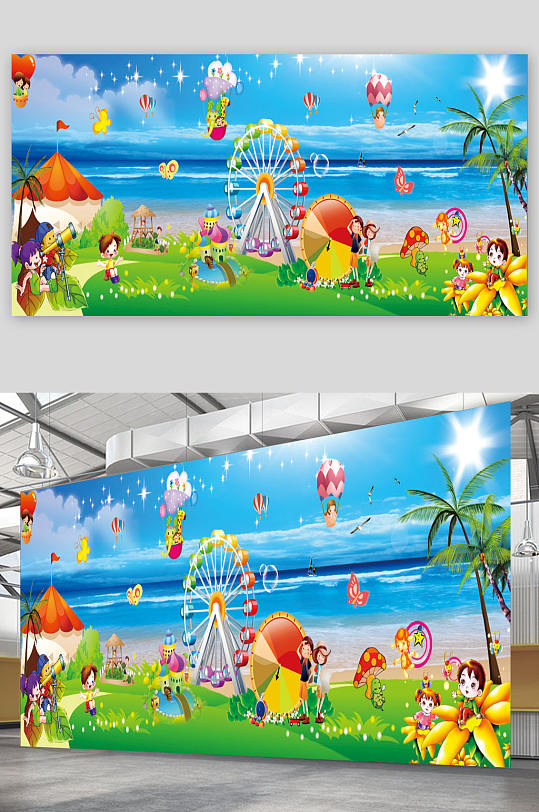 儿童游乐园卡通装饰-众图网