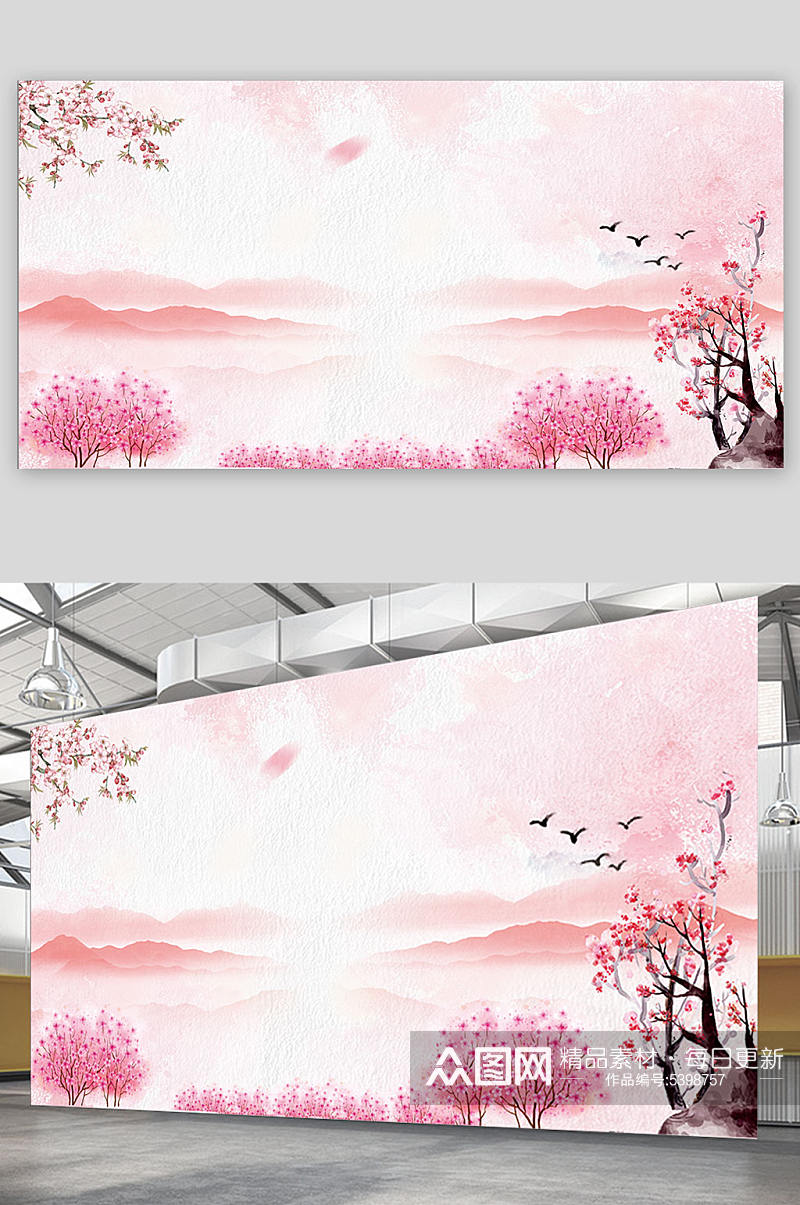 红色桃花园背景展板素材