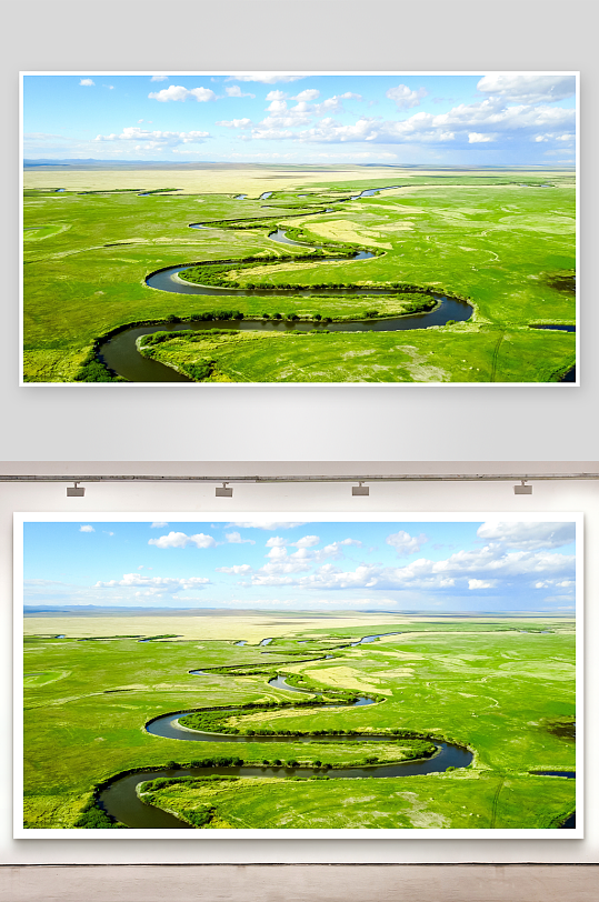 草地蓝天河流图片-众图网