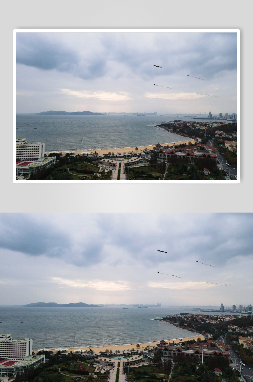 山东青岛海上日落晚霞航拍摄影图素材