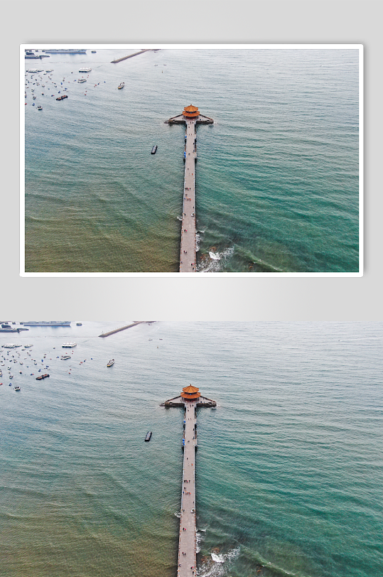 山东青岛海上栈桥风景航拍摄影图