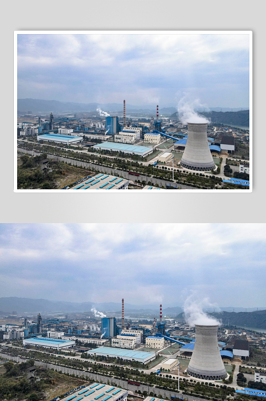 城市工业生产工厂烟冲炊烟袅袅航拍摄影图