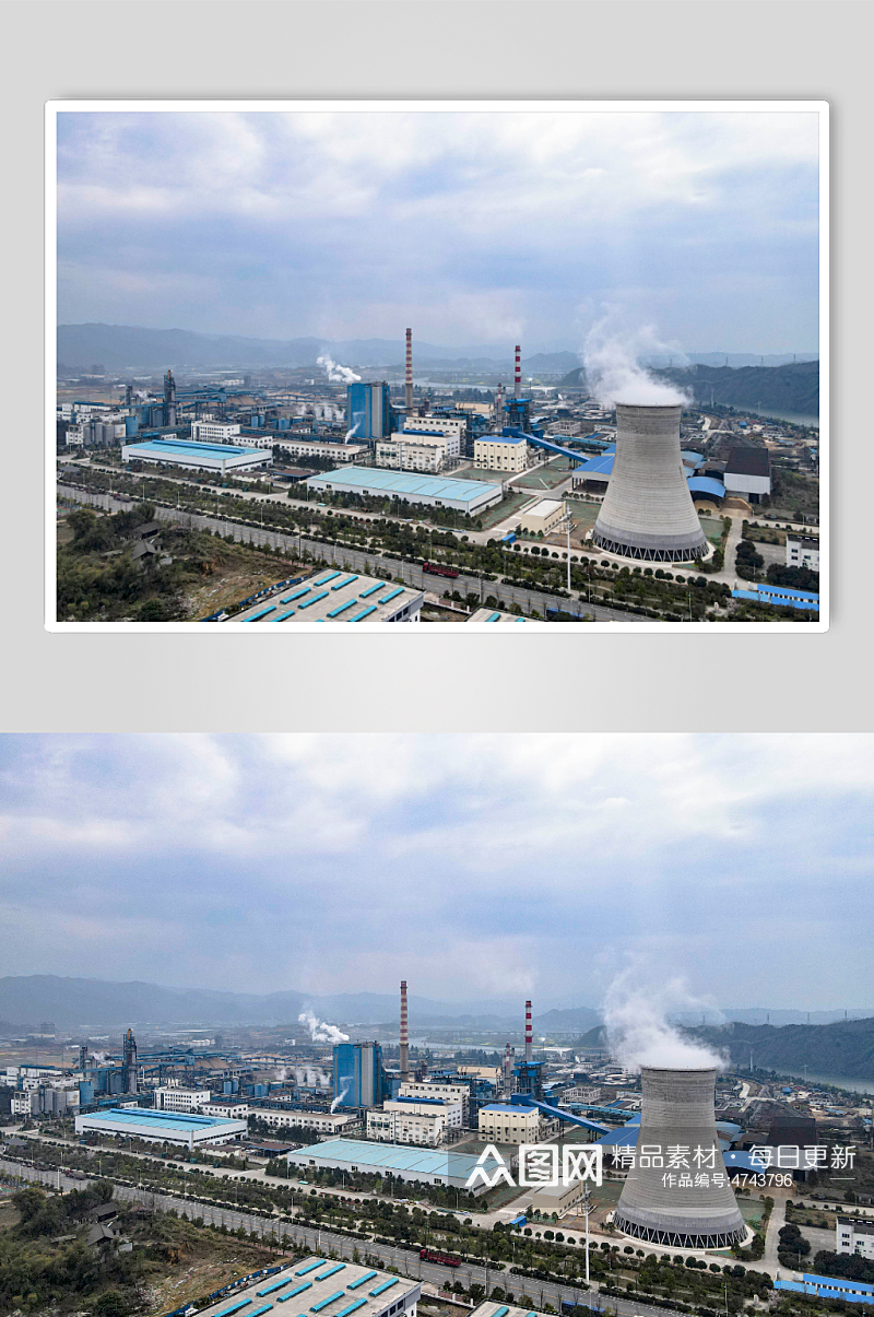 城市工业生产工厂烟冲炊烟袅袅航拍摄影图素材