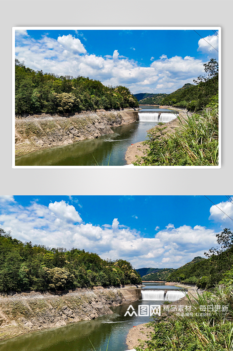 大自然山川河流瀑布流水蓝天白云素材