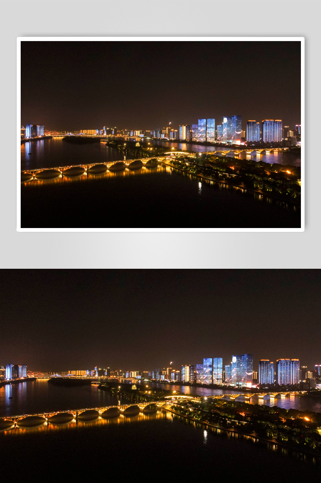 湖南长沙橘子洲大桥夜景灯光航拍素材