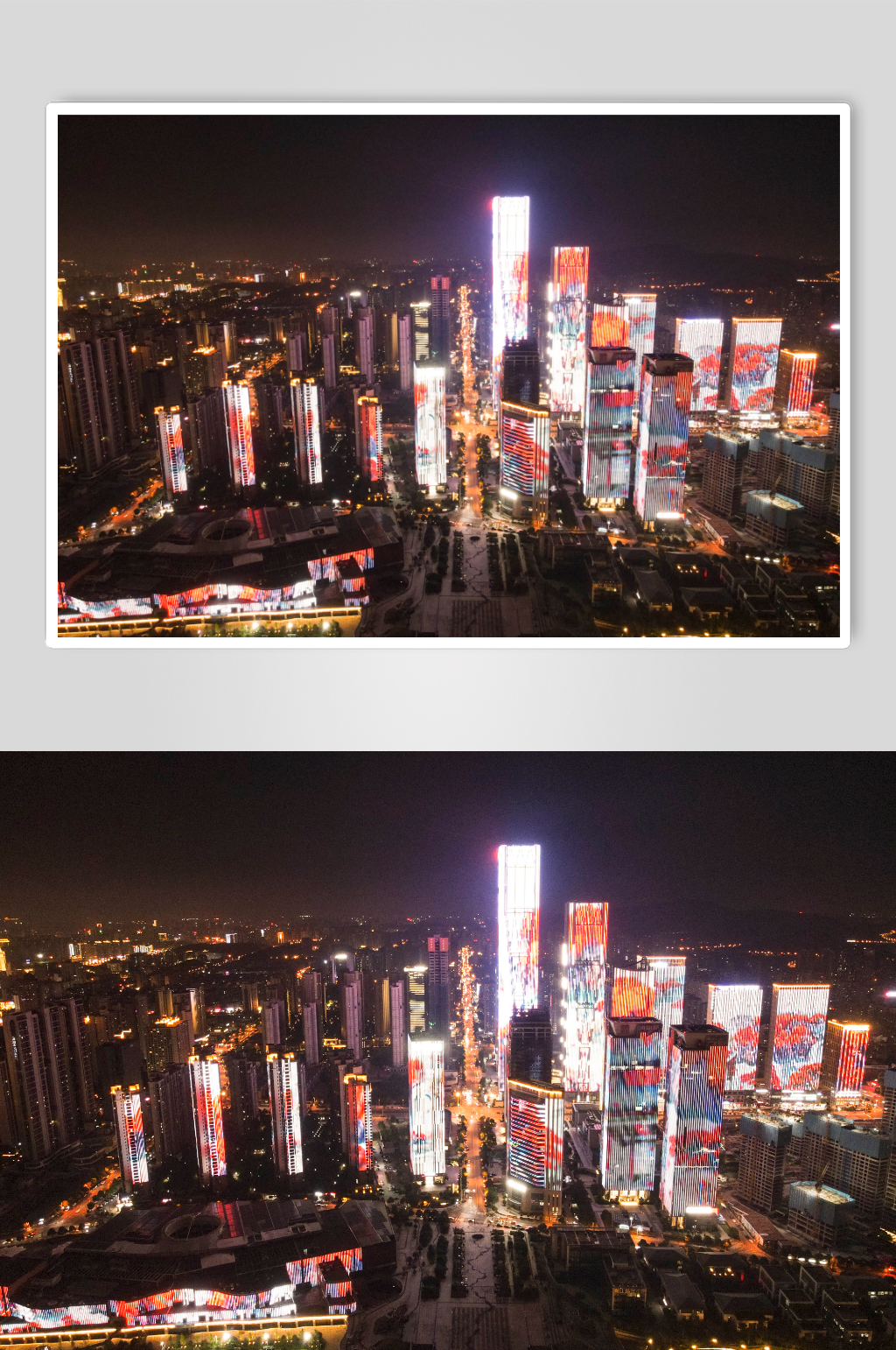 湖南长沙河西夜景灯光航拍素材