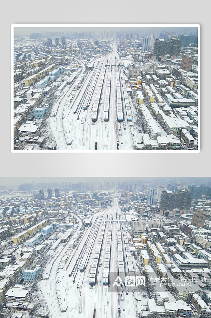 火车站站台冬天雪景航拍摄影图素材