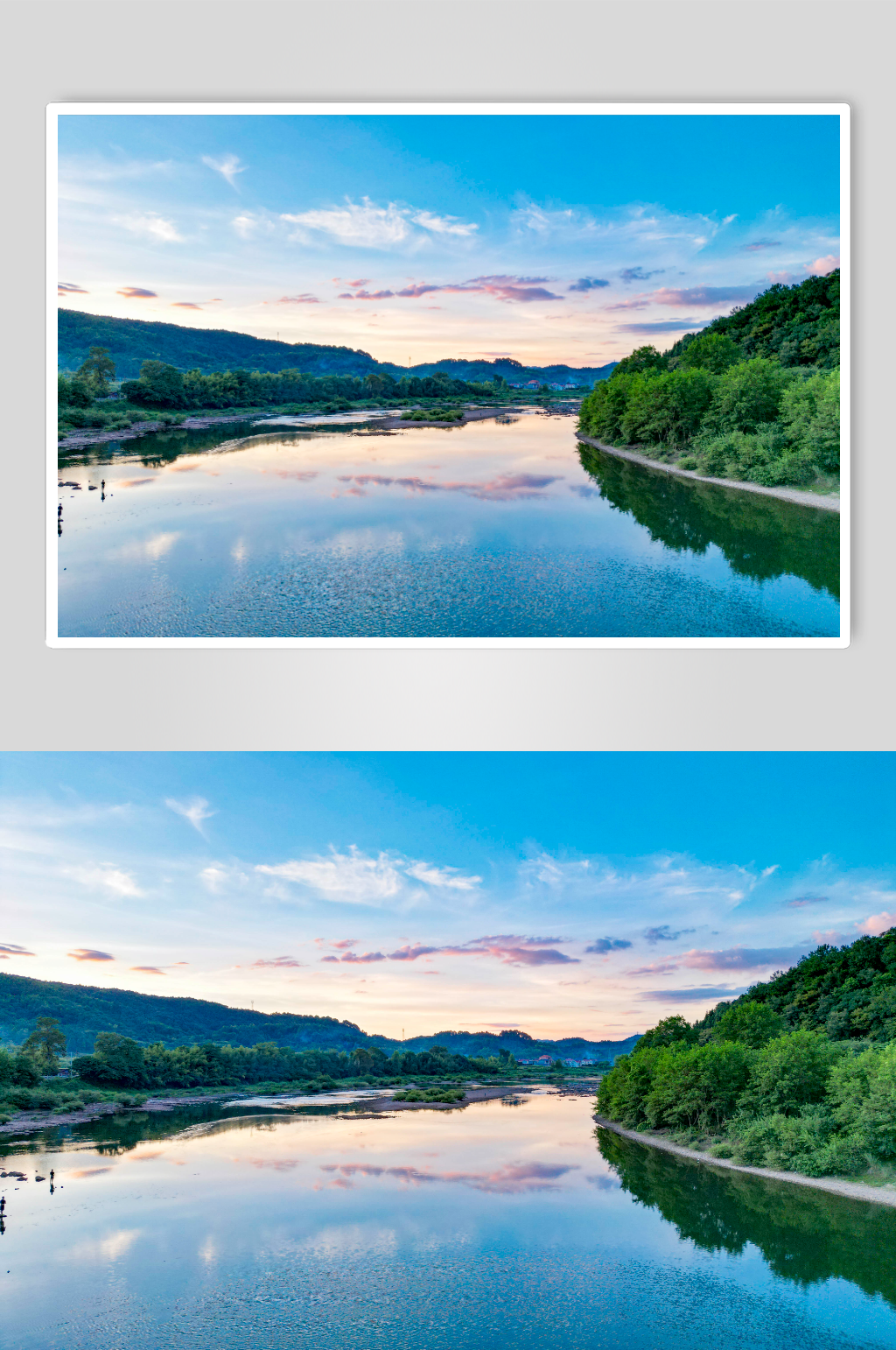 晚霞夕阳湖面倒影自然风光航拍摄影图素材