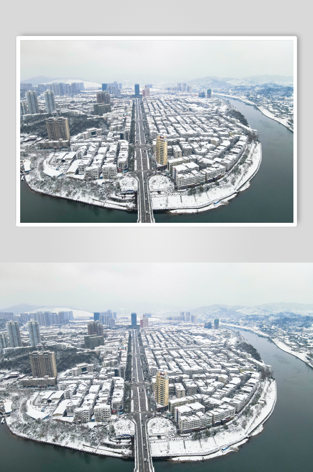湖南湘西城市雪景航拍摄影图素材