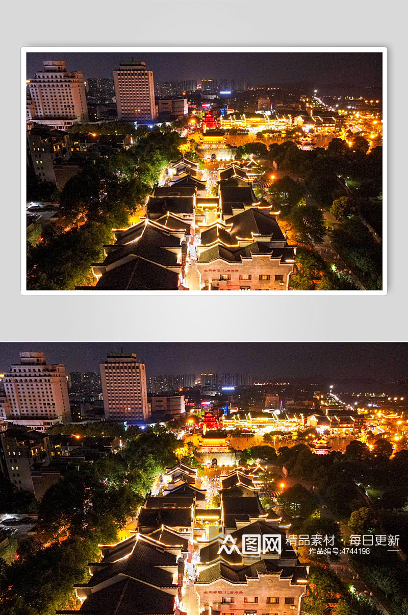 湖南岳阳城市夜景灯光航拍摄影图素材