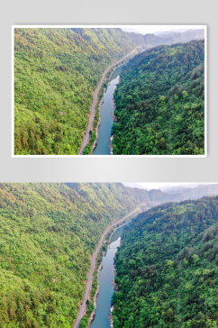 航拍大山山谷河流自然风光摄影图